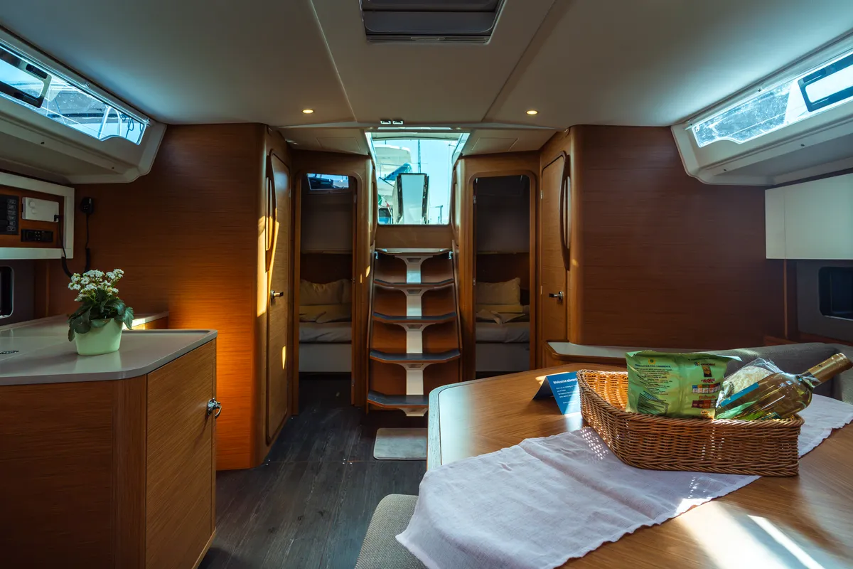 Salon of Hind, a Dufour 44 sailboat at Olbia, Italy