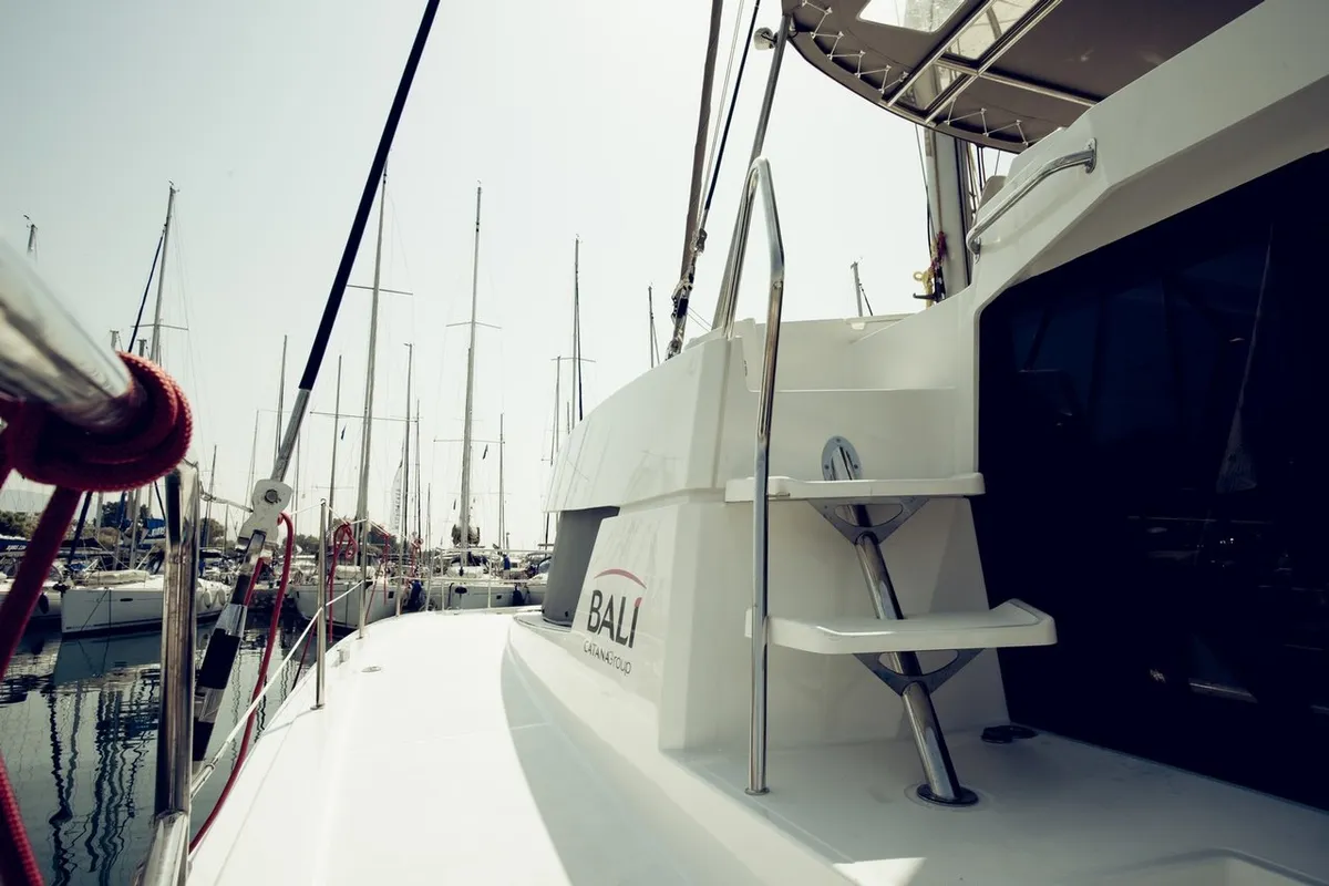 Deck of Blue Dream II, a Bali 4.0 catamaran at Keramoti, Greece