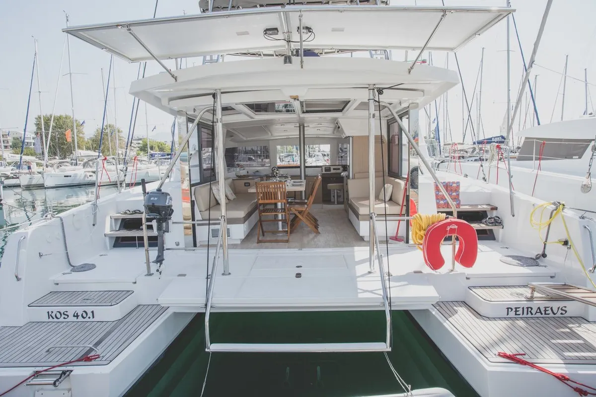 Deck of Blue Dream II, a Bali 4.0 catamaran at Keramoti, Greece