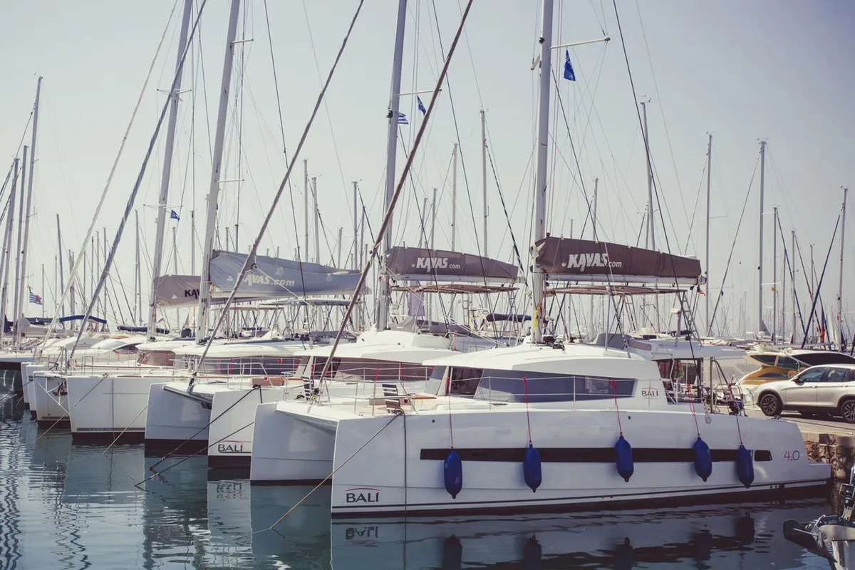 Exterior view of Blue Dream II, a Bali 4.0 catamaran at Keramoti, Greece