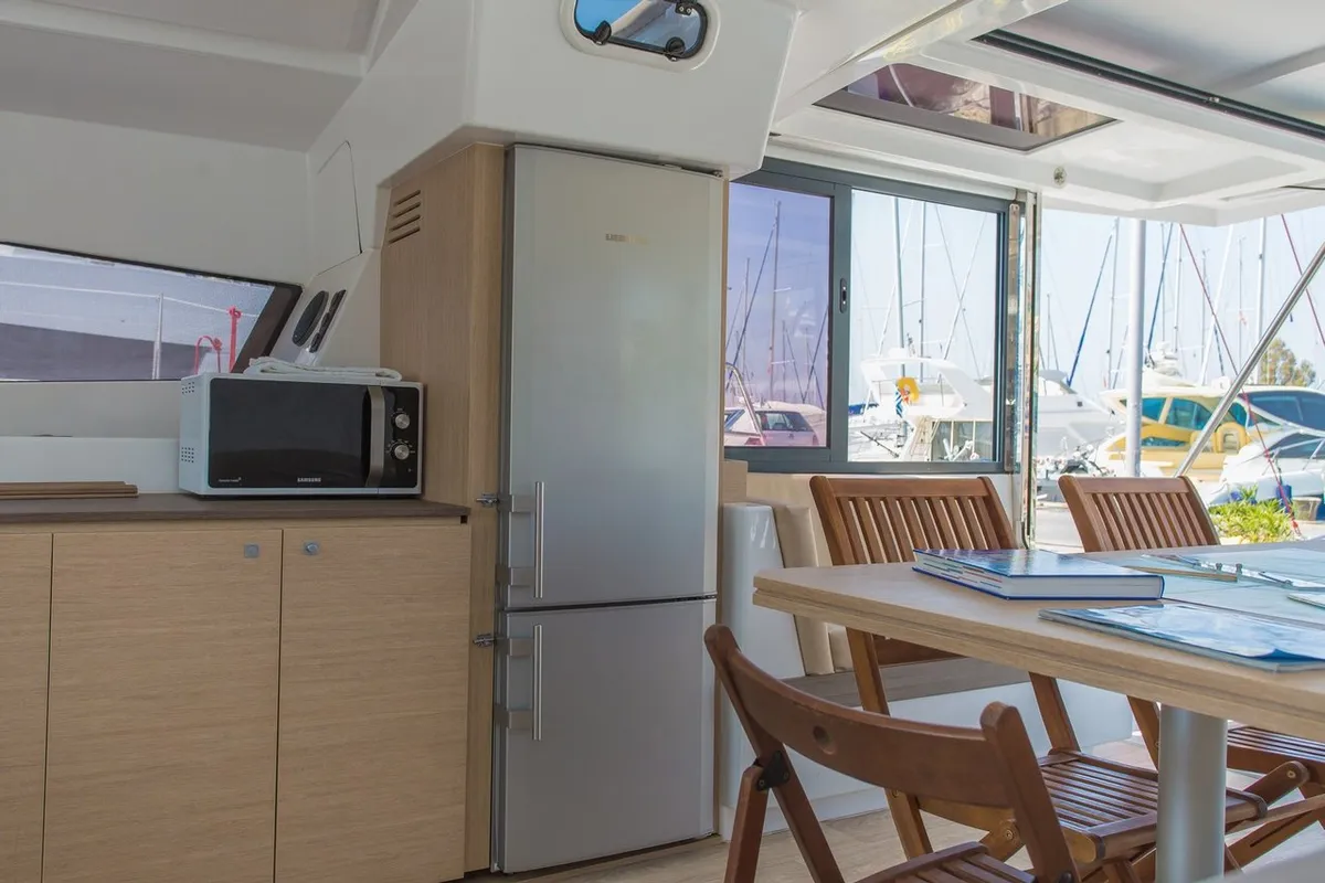 Galley of Blue Dream II, a Bali 4.0 catamaran at Keramoti, Greece