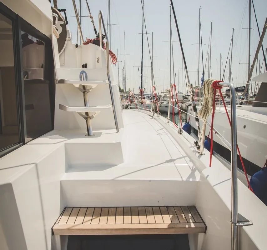 Deck of Blue Dream II, a Bali 4.0 catamaran at Keramoti, Greece