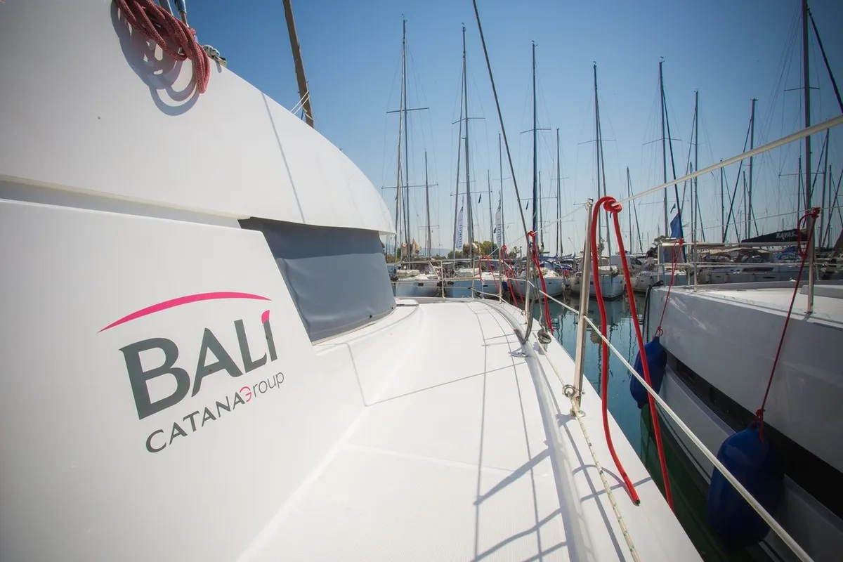 Deck of Blue Dream II, a Bali 4.0 catamaran at Keramoti, Greece