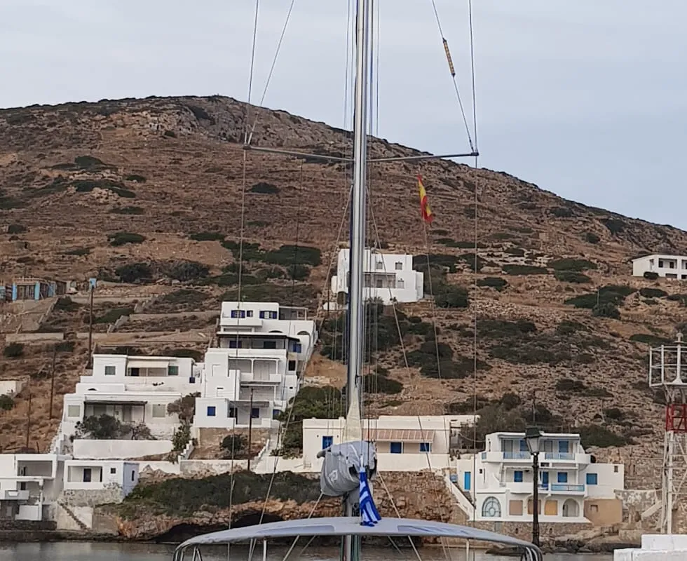 Exterior view of Tintabella, a Jeanneau Sun Odyssey 469 sailboat at Athens, Greece
