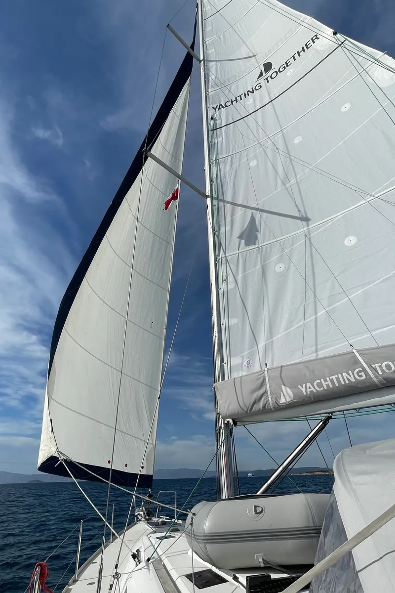 Deck of Tintabella, a Jeanneau Sun Odyssey 469 sailboat at Athens, Greece