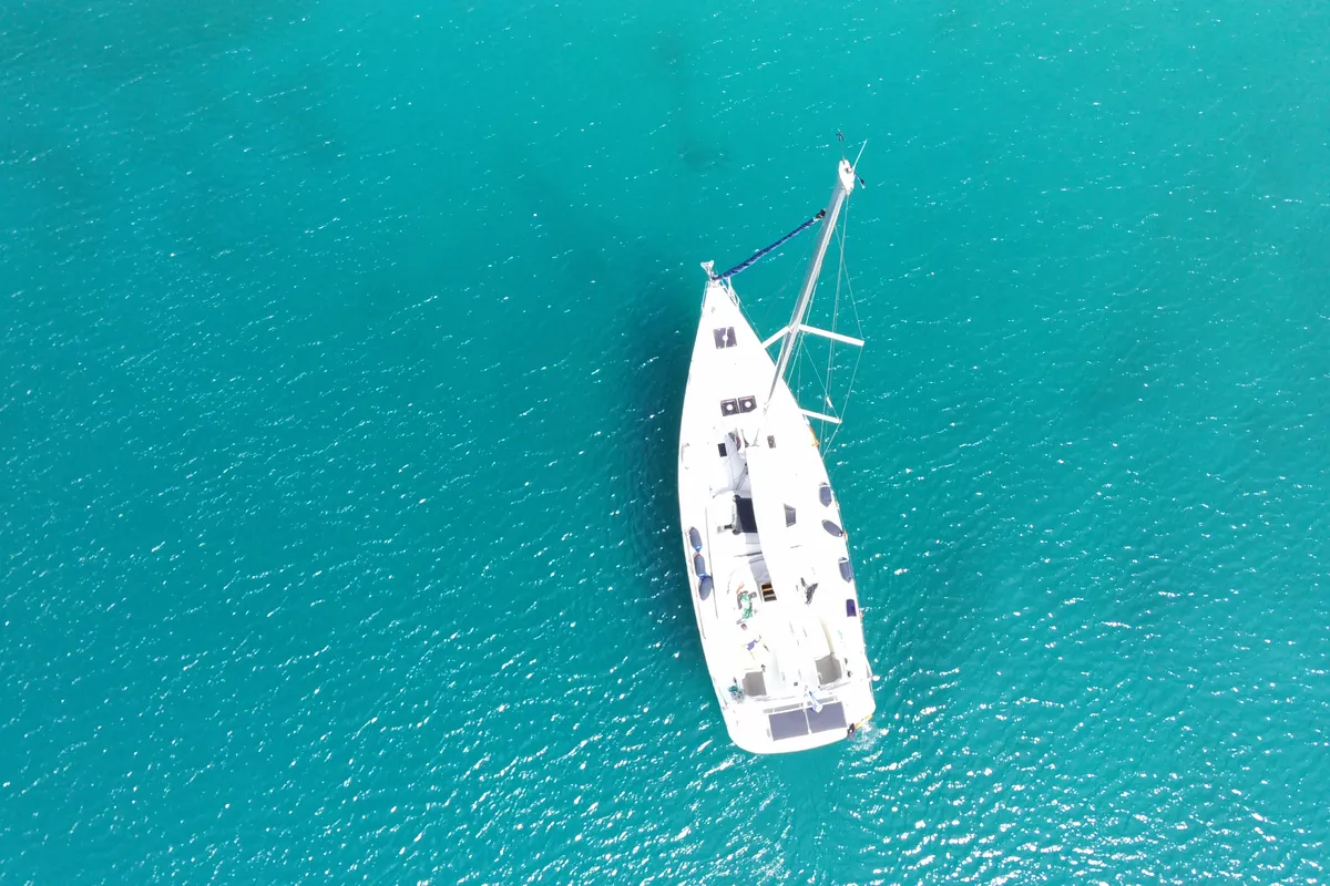Exterior view of Tintabella, a Jeanneau Sun Odyssey 469 sailboat at Athens, Greece