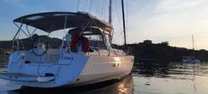 Exterior view of Tintabella, a Jeanneau Sun Odyssey 469 sailboat at Athens, Greece
