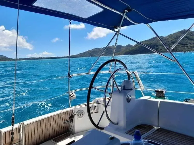 Cockpit of Tintabella, a Jeanneau Sun Odyssey 469 sailboat at Athens, Greece
