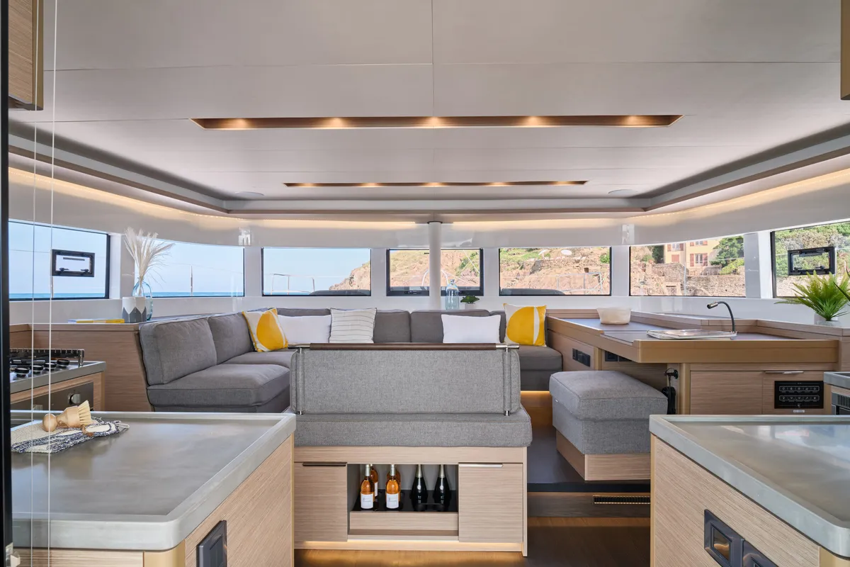 Salon of Effie Star, a Lagoon 51 catamaran at Athens, Greece
