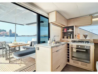 Galley of Effie Star, a Lagoon 51 catamaran at Athens, Greece