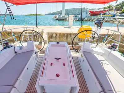 Cockpit of Starlight, a Beneteau Oceanis 40.1 sailboat at Općina Medulin, Croatia
