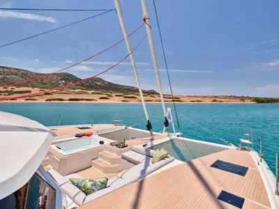 Pixie, a Fountaine Pajot Alegria 67 catamaran at Municipal Unit of Nea Peramos, Greece
