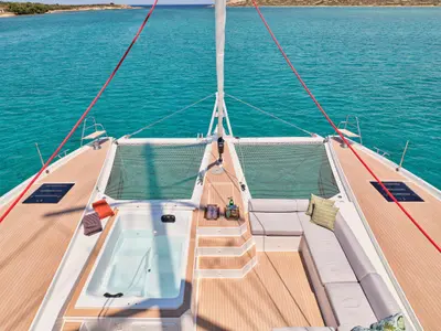 Pixie, a Fountaine Pajot Alegria 67 catamaran at Municipal Unit of Nea Peramos, Greece