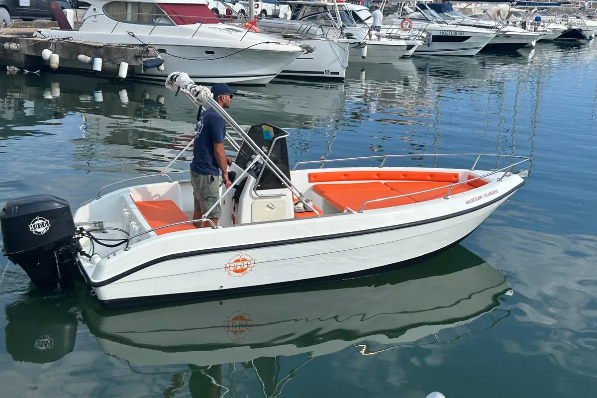Exterior view of Gulet Motorboat, a motorboat at Nettuno, Italy