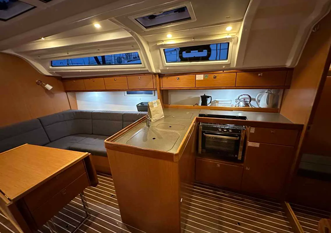 Galley of Emira, a Bavaria Cruiser 37 sailboat at Jezera, Croatia