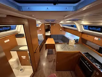 Salon of Emira, a Bavaria Cruiser 37 sailboat at Jezera, Croatia