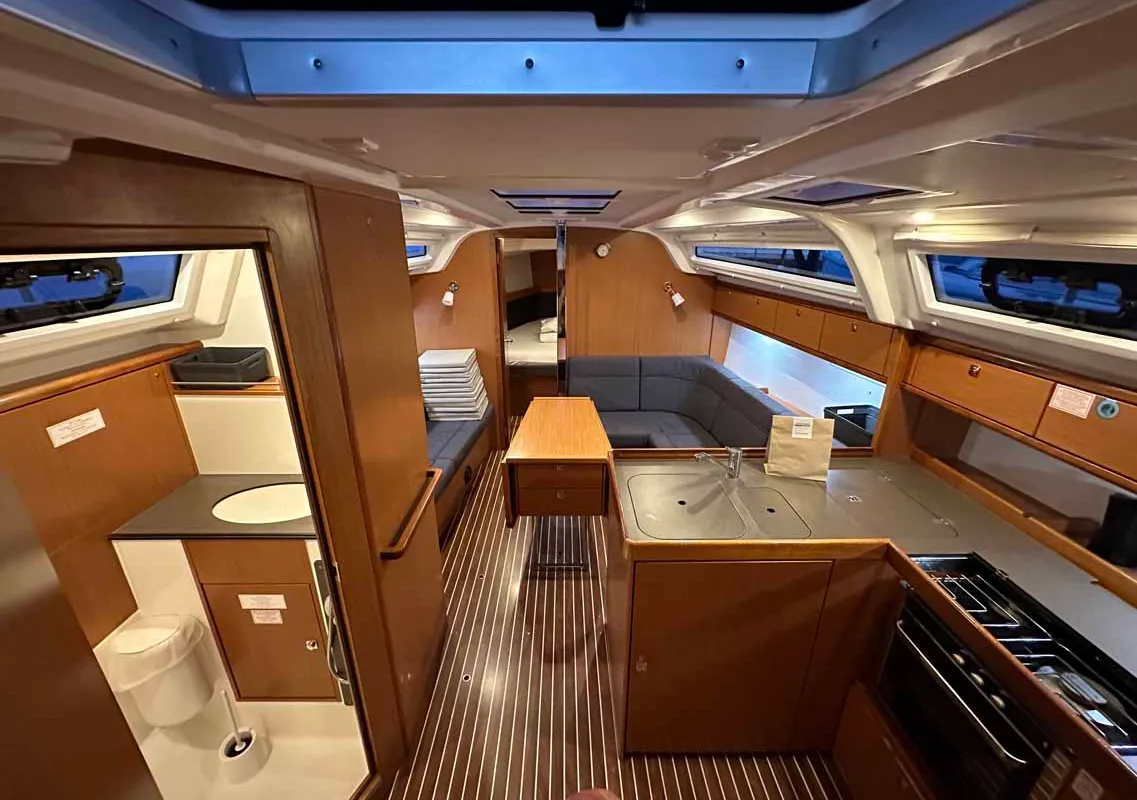 Salon of Emira, a Bavaria Cruiser 37 sailboat at Jezera, Croatia