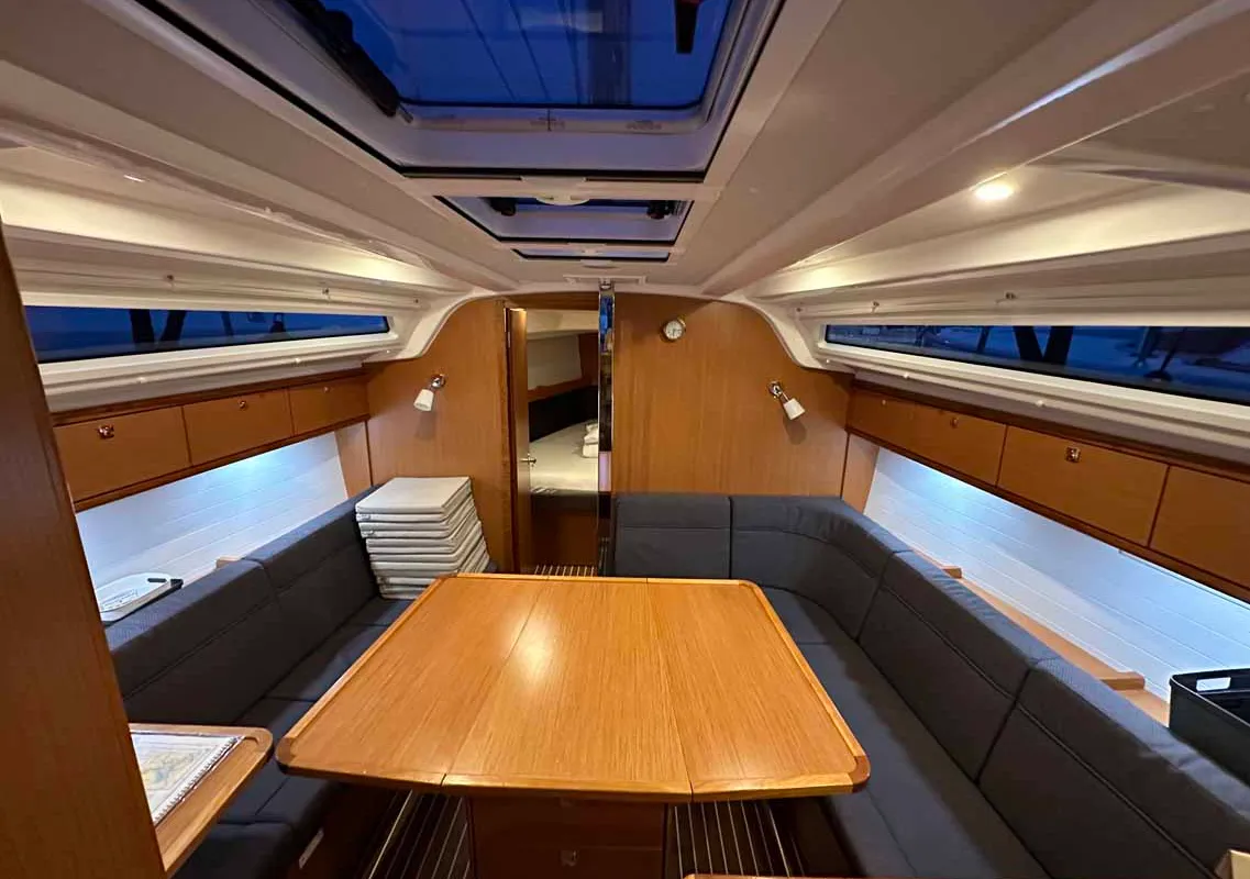 Salon of Emira, a Bavaria Cruiser 37 sailboat at Jezera, Croatia