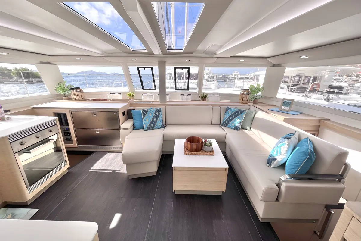 Salon of Blue Vibes, a Fountaine Pajot Tanna 47 catamaran at Parham Town, British Virgin Islands