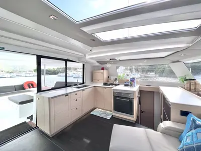 Galley of Blue Vibes, a Fountaine Pajot Tanna 47 catamaran at Parham Town, British Virgin Islands
