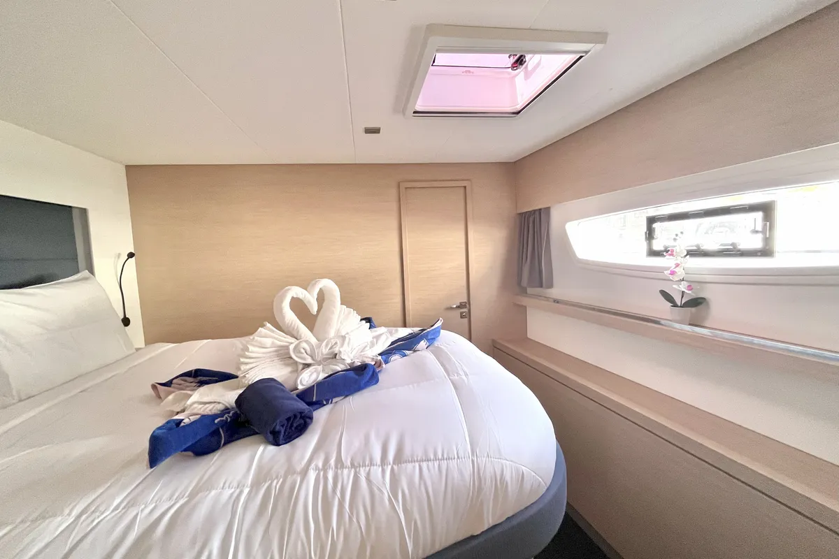 Cabin on Blue Vibes, a Fountaine Pajot Tanna 47 catamaran at Parham Town, British Virgin Islands