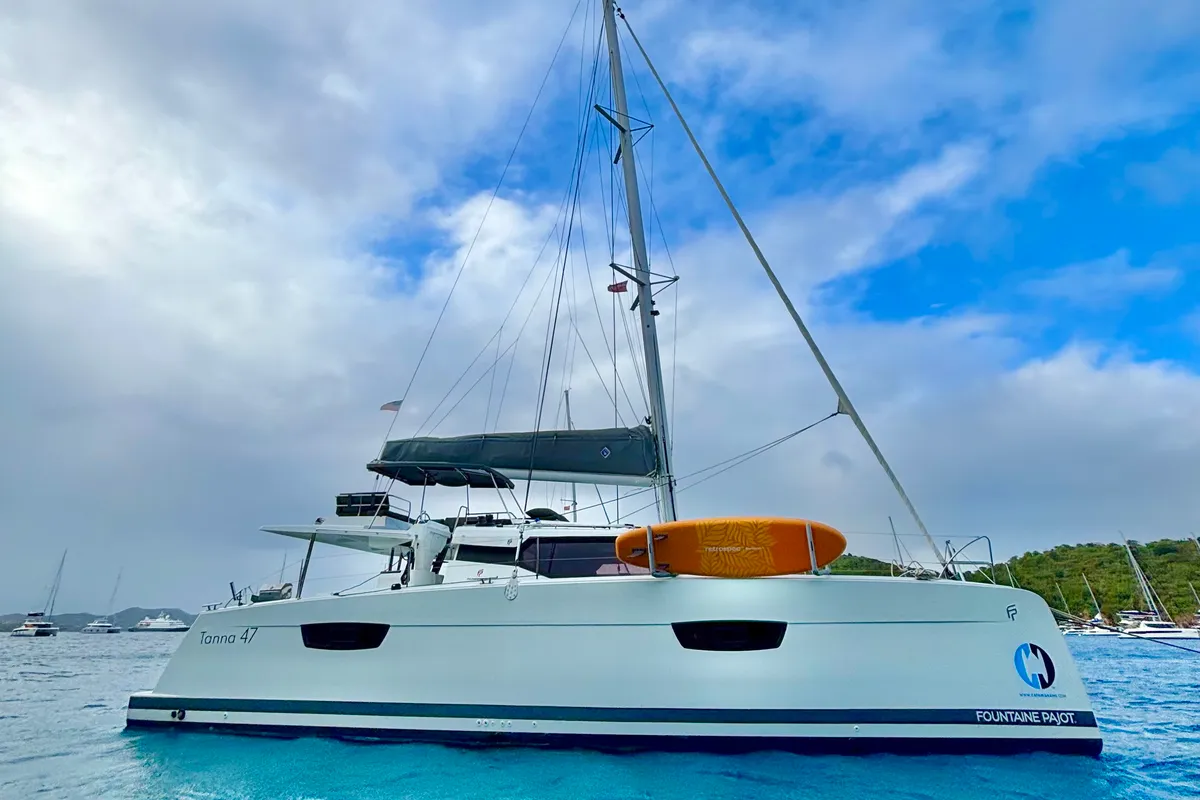 Exterior view of Blue Vibes, a Fountaine Pajot Tanna 47 catamaran at Parham Town, British Virgin Islands