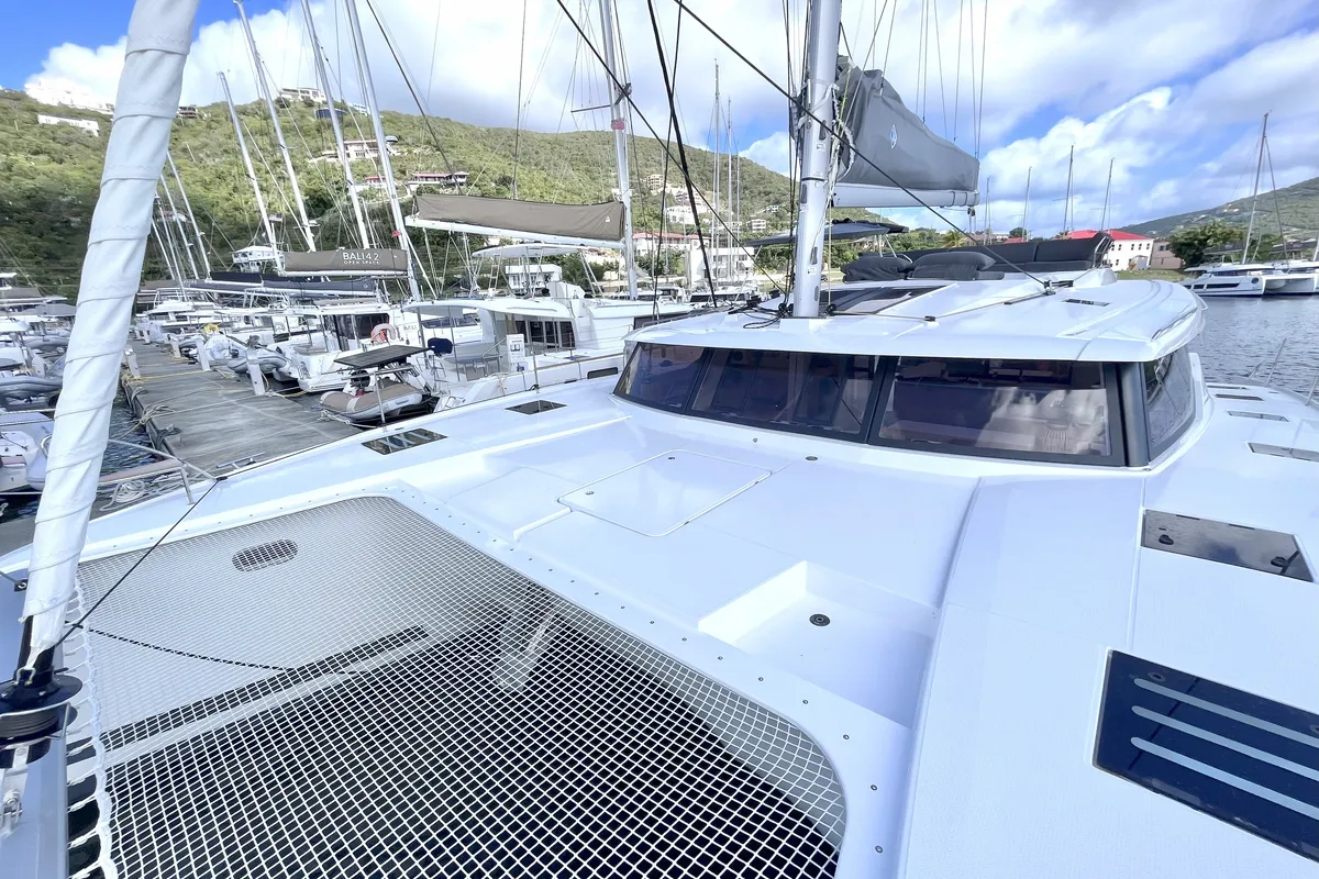 Deck of Blue Vibes, a Fountaine Pajot Tanna 47 catamaran at Parham Town, British Virgin Islands