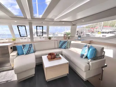 Salon of Blue Vibes, a Fountaine Pajot Tanna 47 catamaran at Parham Town, British Virgin Islands