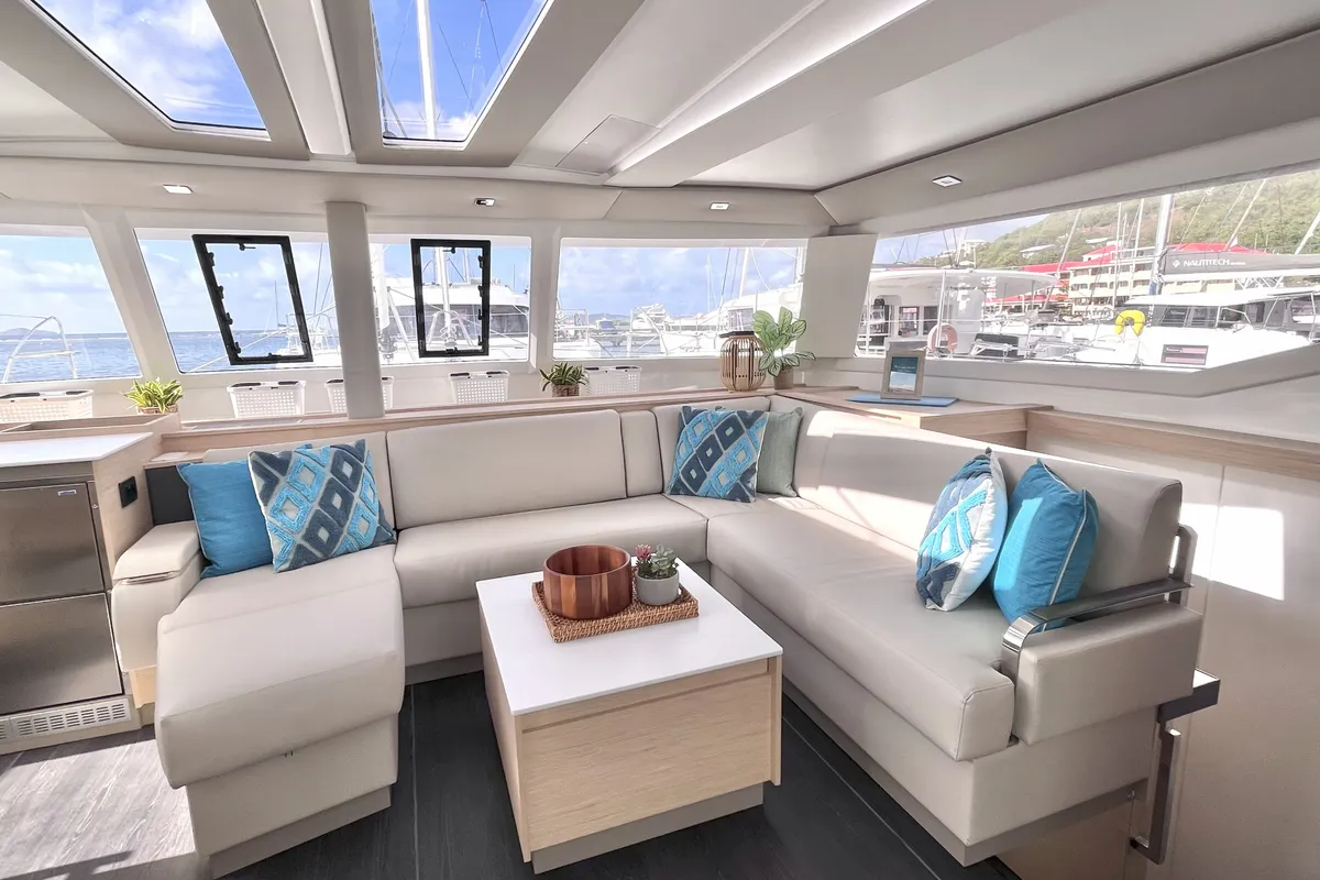 Salon of Blue Vibes, a Fountaine Pajot Tanna 47 catamaran at Parham Town, British Virgin Islands