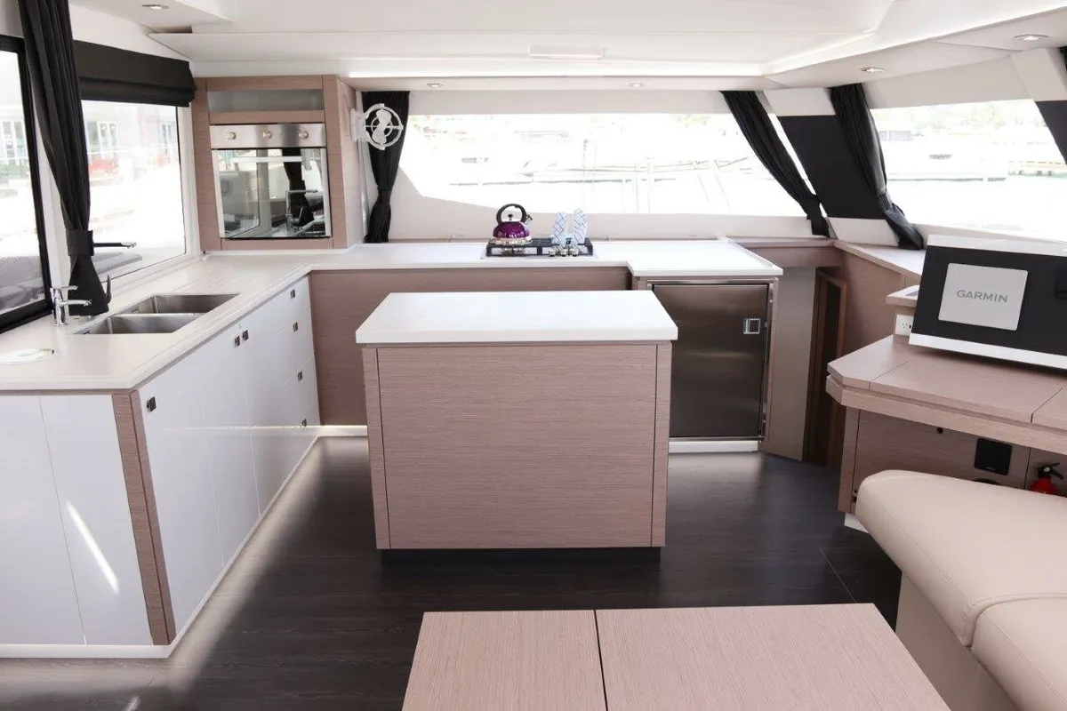 Galley of Serenata, a Fountaine Pajot Saba 50 catamaran at Road Town, British Virgin Islands