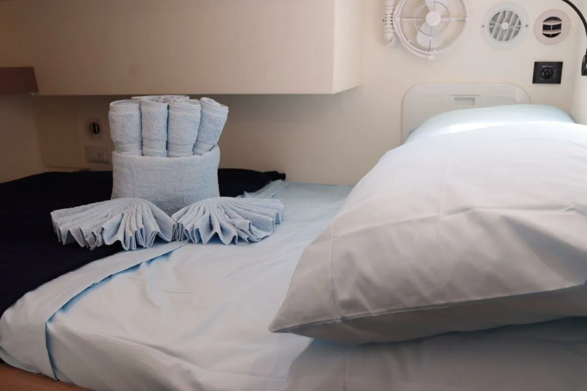 Cabin on Serenata, a Fountaine Pajot Saba 50 catamaran at Road Town, British Virgin Islands