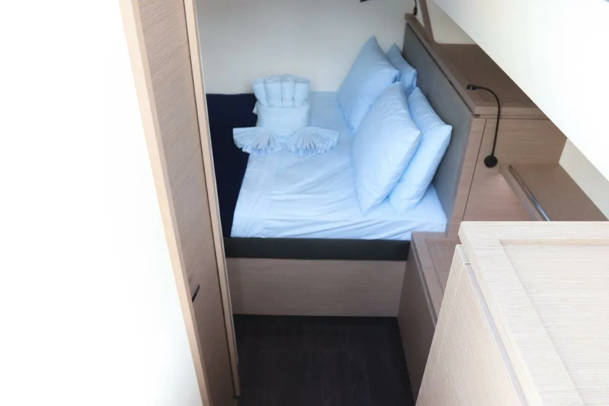 Cabin on Serenata, a Fountaine Pajot Saba 50 catamaran at Road Town, British Virgin Islands