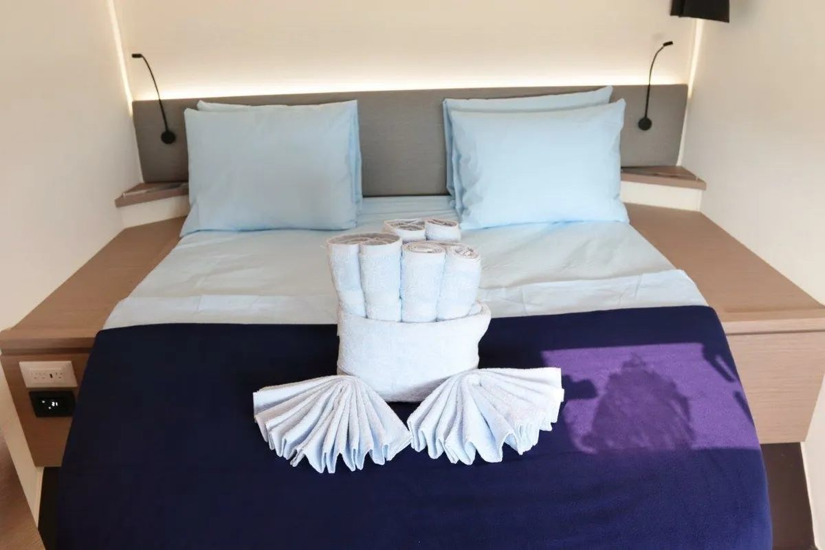 Cabin on Serenata, a Fountaine Pajot Saba 50 catamaran at Road Town, British Virgin Islands