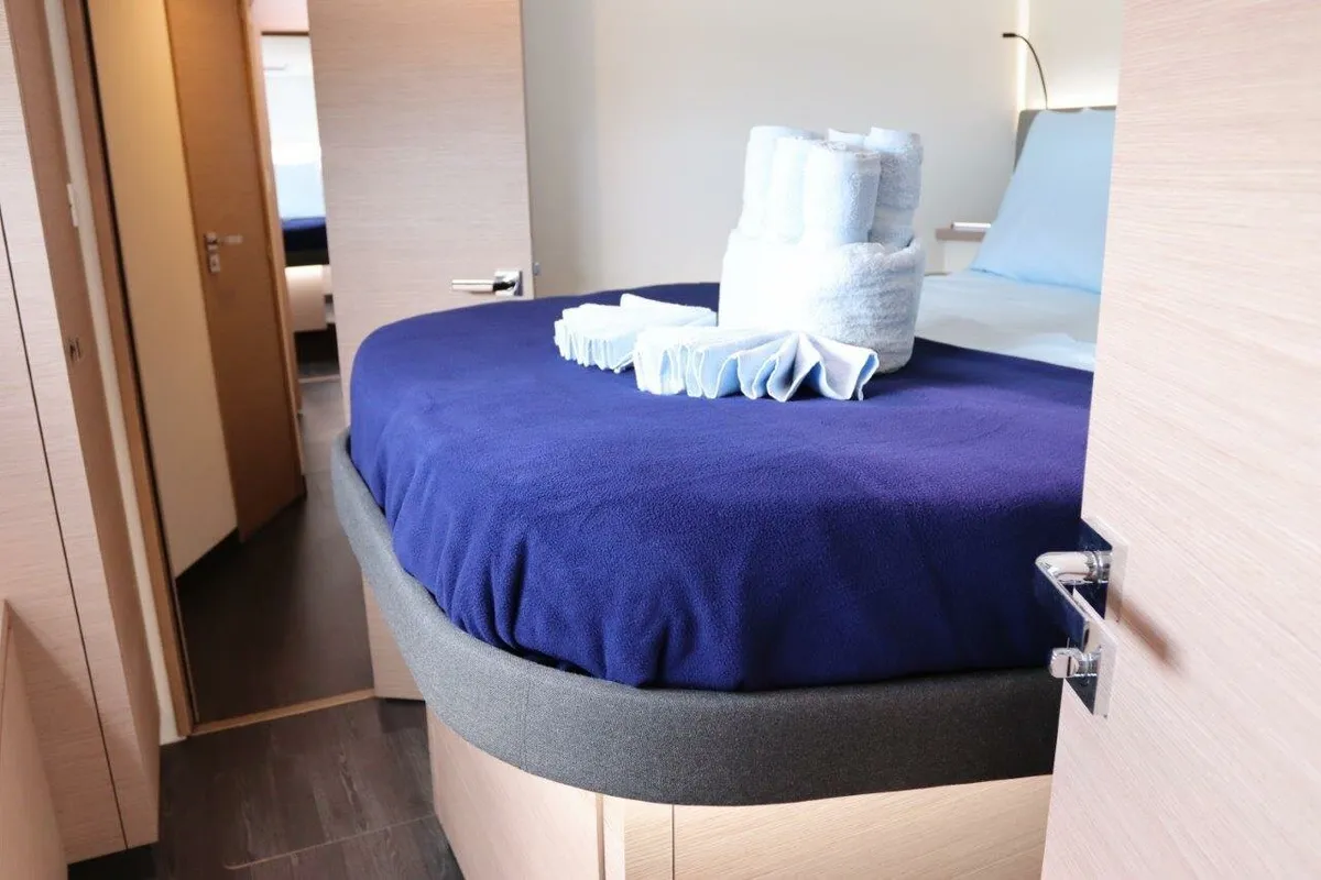 Cabin on Serenata, a Fountaine Pajot Saba 50 catamaran at Road Town, British Virgin Islands