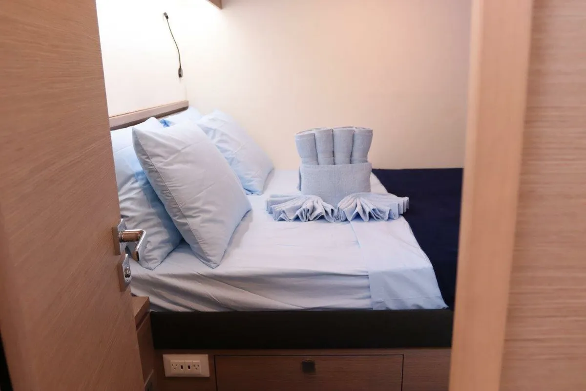 Cabin on Serenata, a Fountaine Pajot Saba 50 catamaran at Road Town, British Virgin Islands