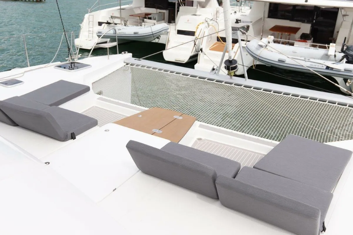 Deck of Serenata, a Fountaine Pajot Saba 50 catamaran at Road Town, British Virgin Islands