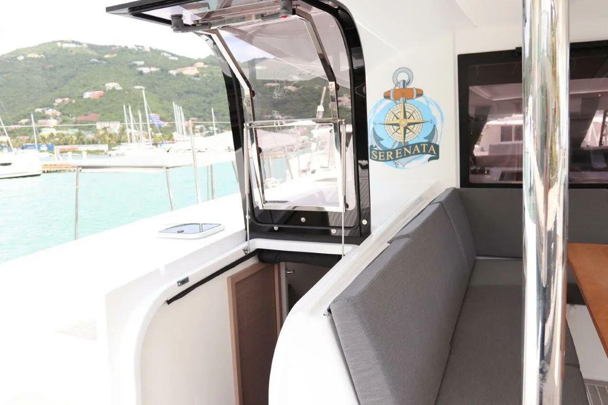 Deck of Serenata, a Fountaine Pajot Saba 50 catamaran at Road Town, British Virgin Islands