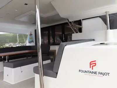 Deck of Serenata, a Fountaine Pajot Saba 50 catamaran at Road Town, British Virgin Islands