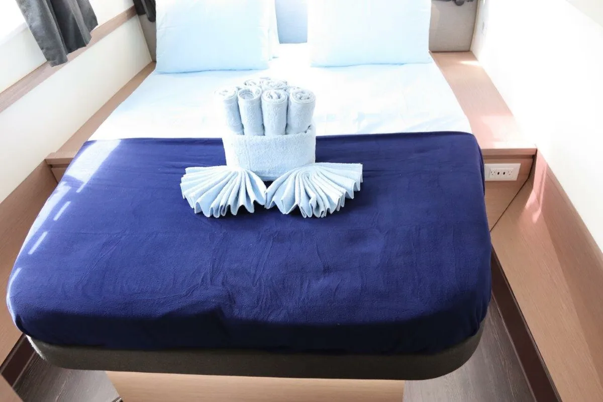 Cabin on Serenata, a Fountaine Pajot Saba 50 catamaran at Road Town, British Virgin Islands