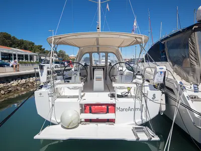 Cockpit of Mare Animi, a Beneteau Oceanis 35 sailboat at Općina Medulin, Croatia