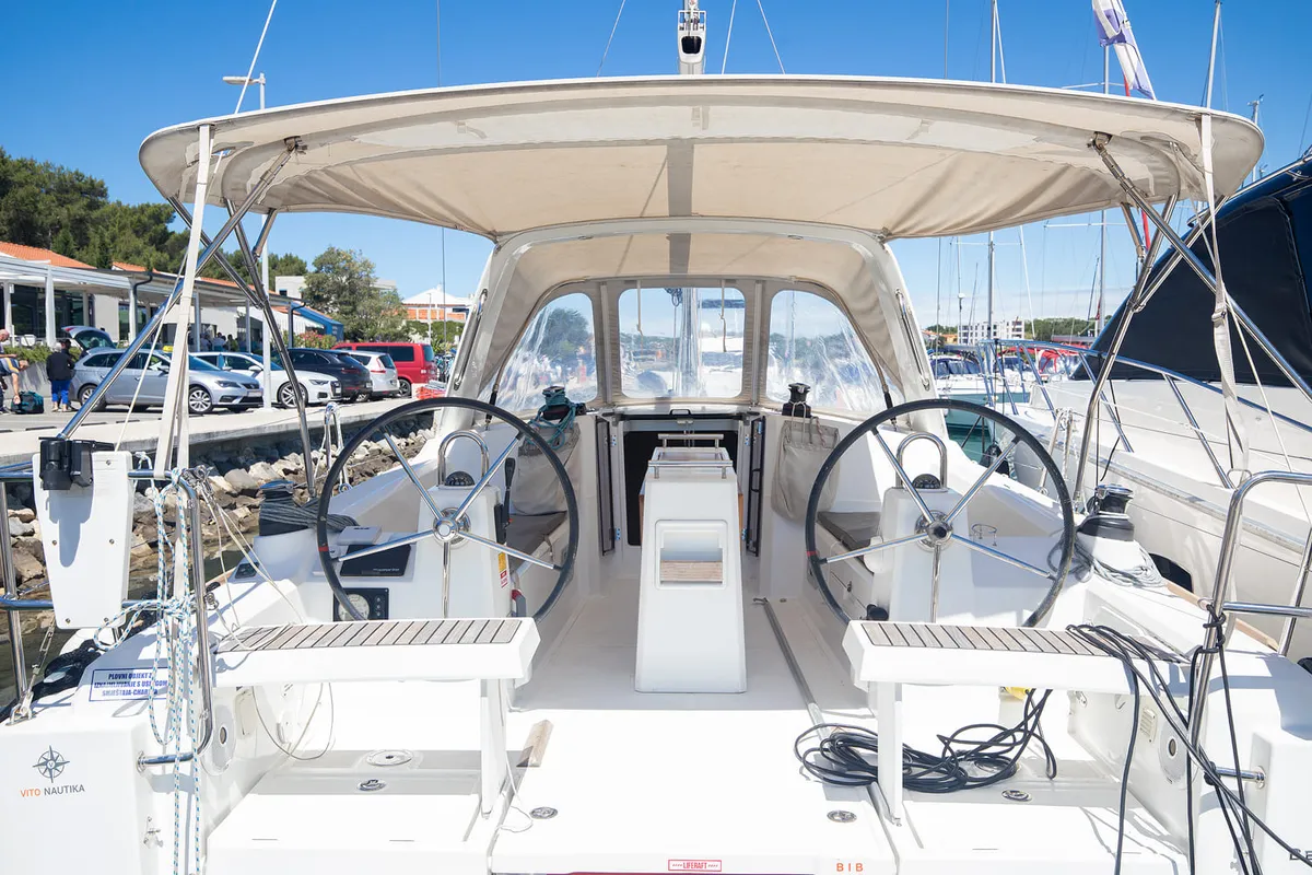 Cockpit of Mare Animi, a Beneteau Oceanis 35 sailboat at Općina Medulin, Croatia
