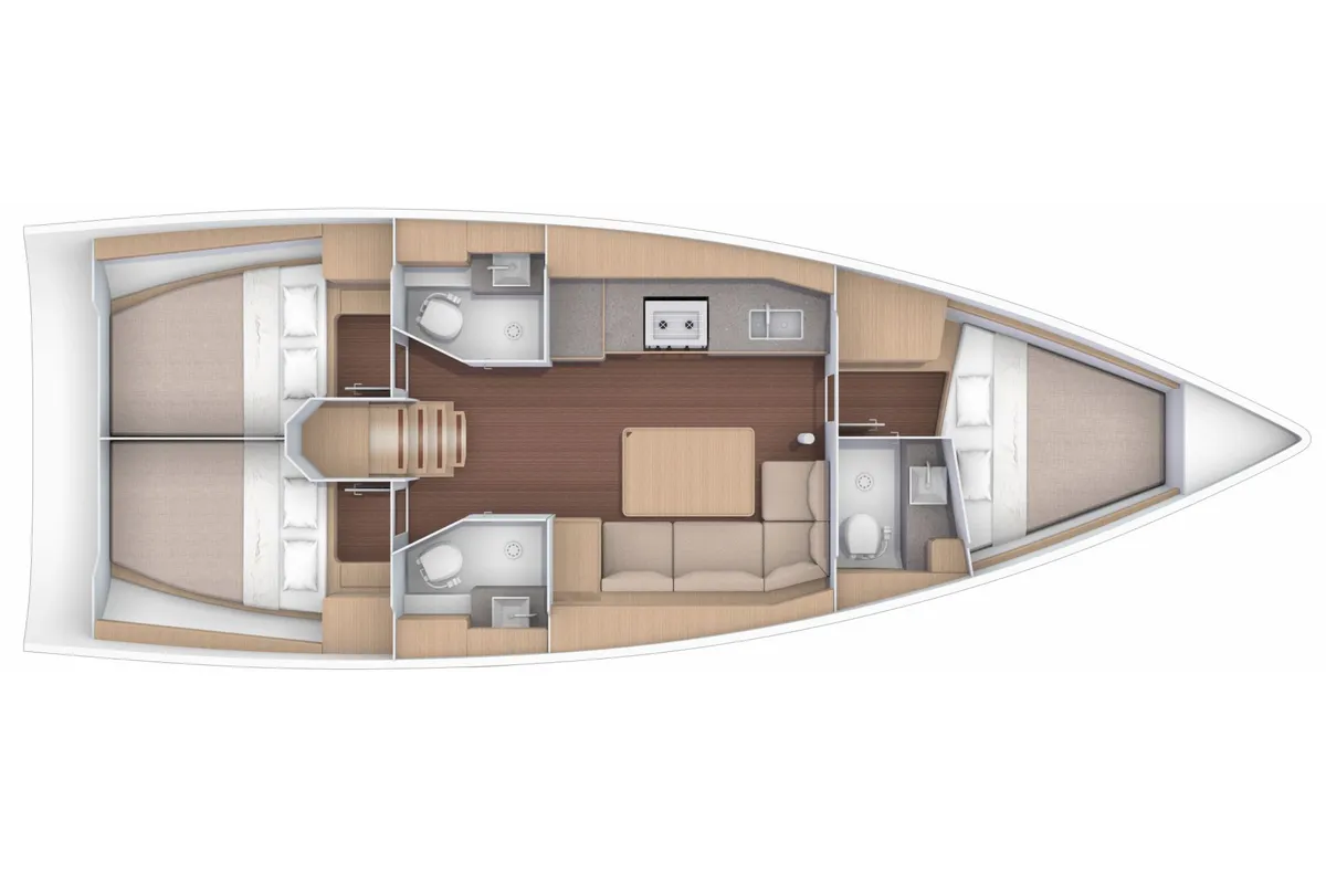 Floor plan of Stergios, a Dufour 390 Grand Large sailboat at Athens, Greece