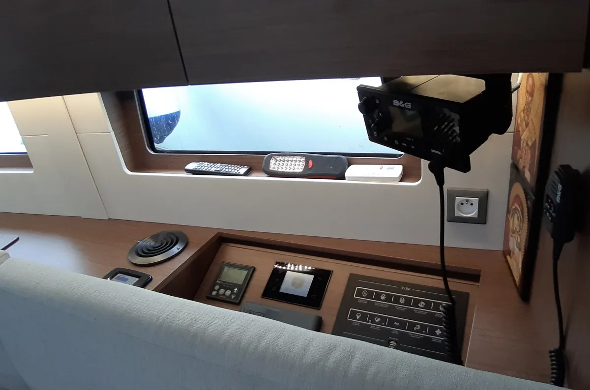 Cockpit of STERGIOS GEN.+A.C., a Beneteau Oceanis 46.1 sailboat at Municipal Unit of Lefkada, Greece