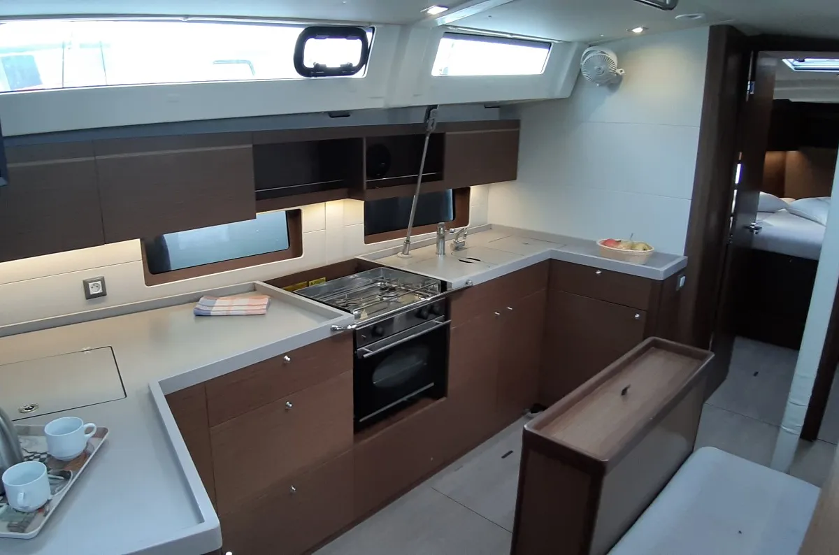 Galley of STERGIOS  GEN.+A.C., a Beneteau Oceanis 46.1 sailboat at Municipal Unit of Lefkada, Greece