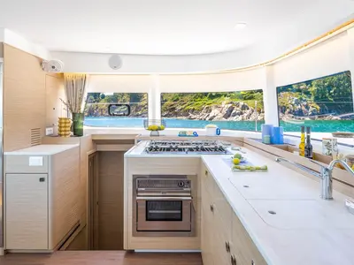 Galley of Folie, a Lagoon 43 catamaran at Tonnarella, Italy