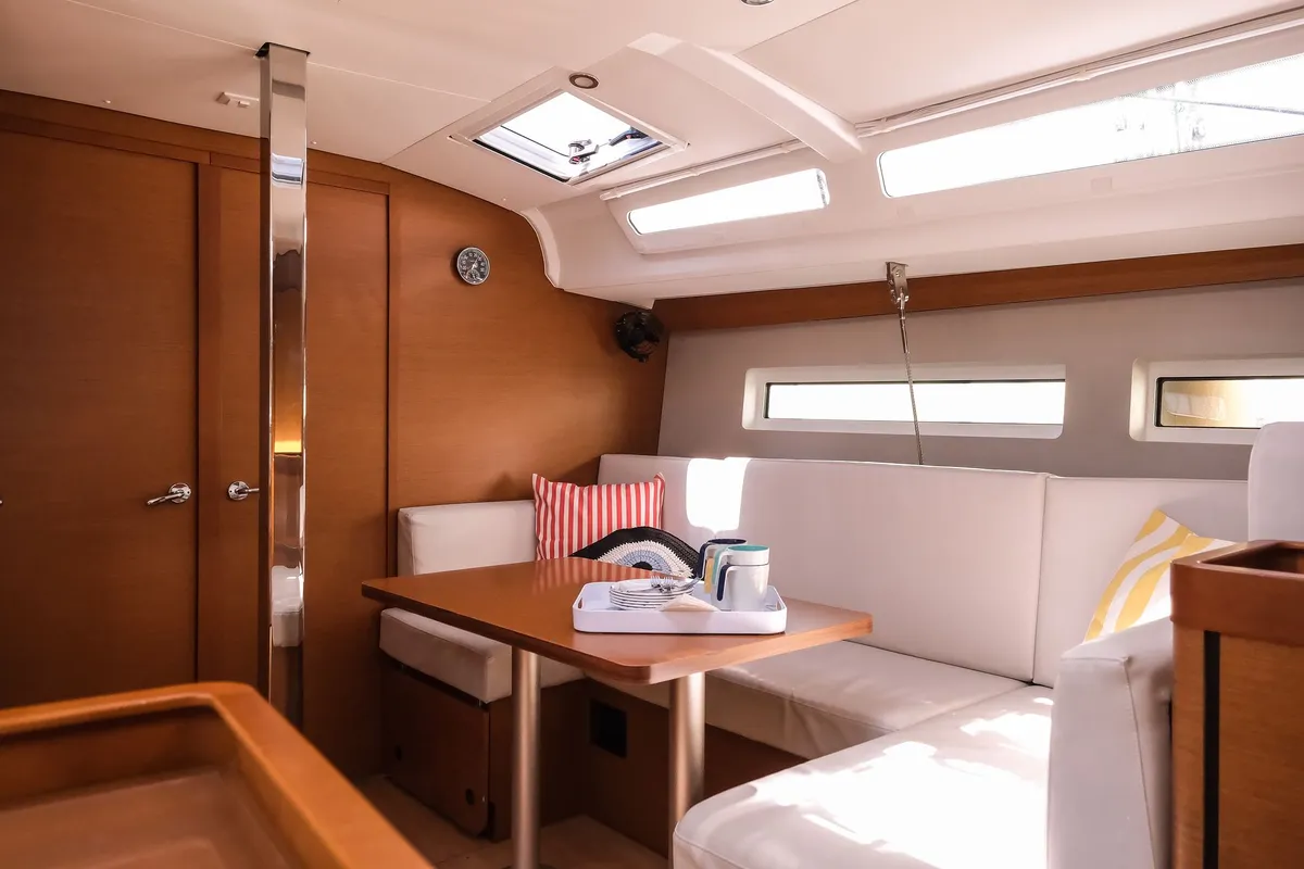 Galley of Bonbon, a Jeanneau Sun Odyssey 440 sailboat at Bodrum, Turkey