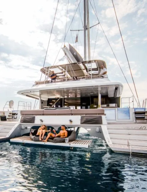 Exterior view of Valium 62, a Lagoon 620 catamaran at Municipal Unit of Nea Peramos, Greece