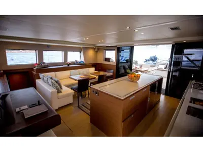 Salon of Valium 62, a Lagoon 620 catamaran at Municipal Unit of Nea Peramos, Greece