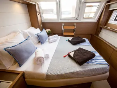 Cabin on Valium 62, a Lagoon 620 catamaran at Municipal Unit of Nea Peramos, Greece