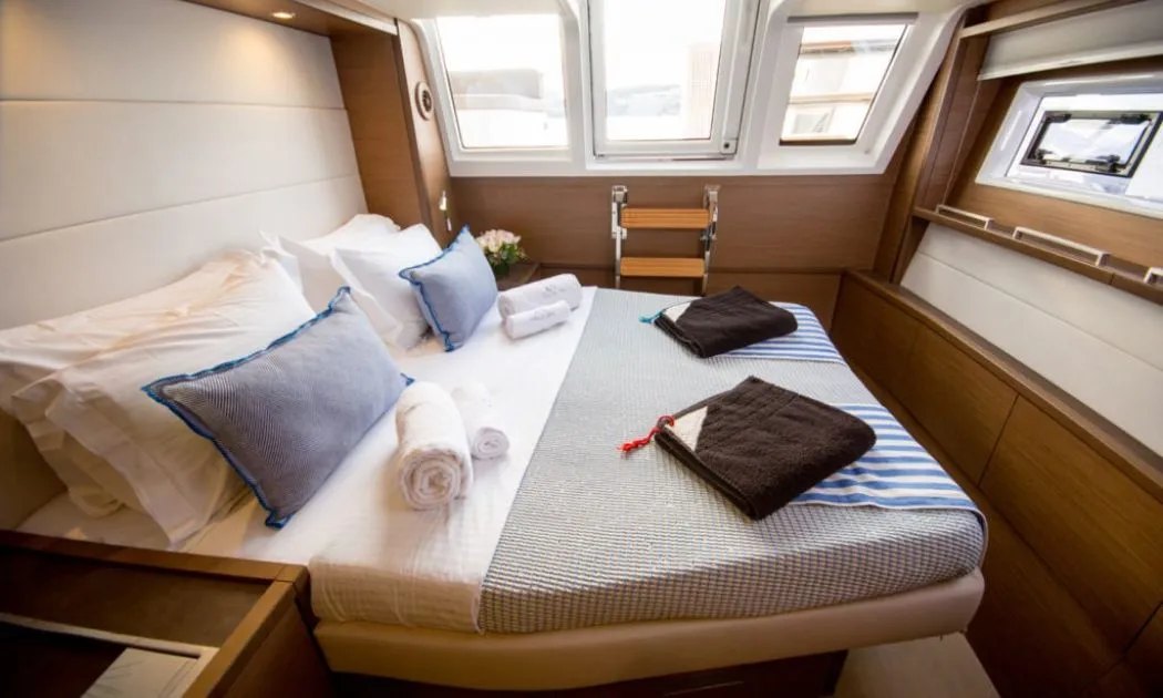 Cabin on Valium 62, a Lagoon 620 catamaran at Municipal Unit of Nea Peramos, Greece